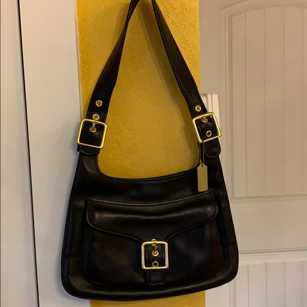 Coach black leather hobo shoulder bag